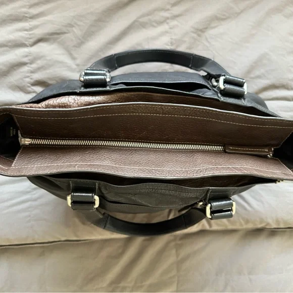 Coach Brown and Black Leather Tote Bag - Picture 7 of 9